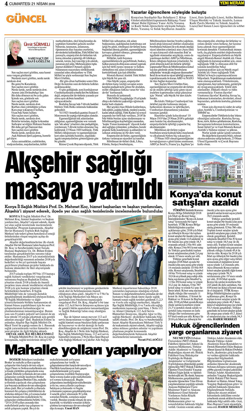 21 Nisan 2018 Yeni Meram Gazetesi