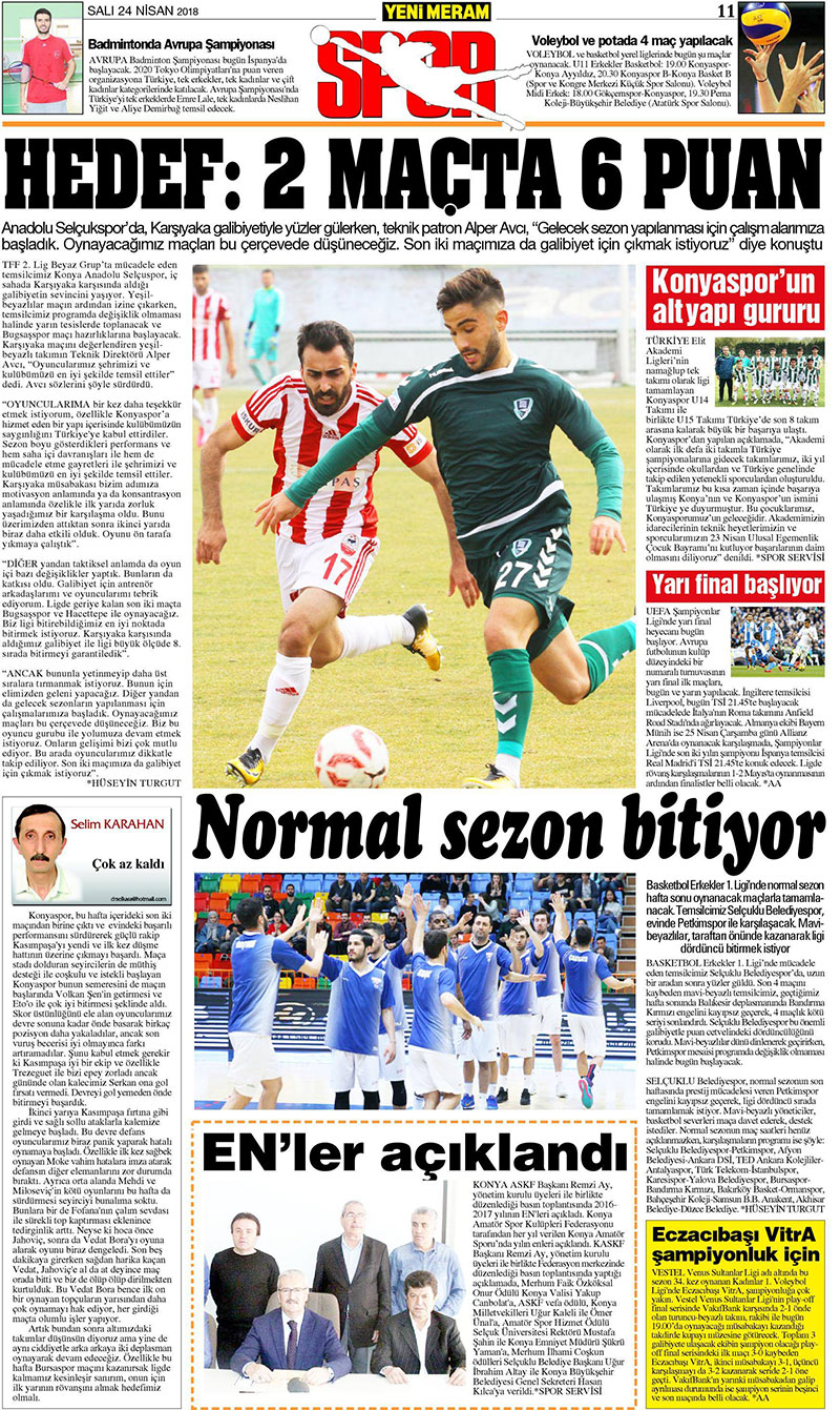 24 Nisan 2018 Yeni Meram Gazetesi