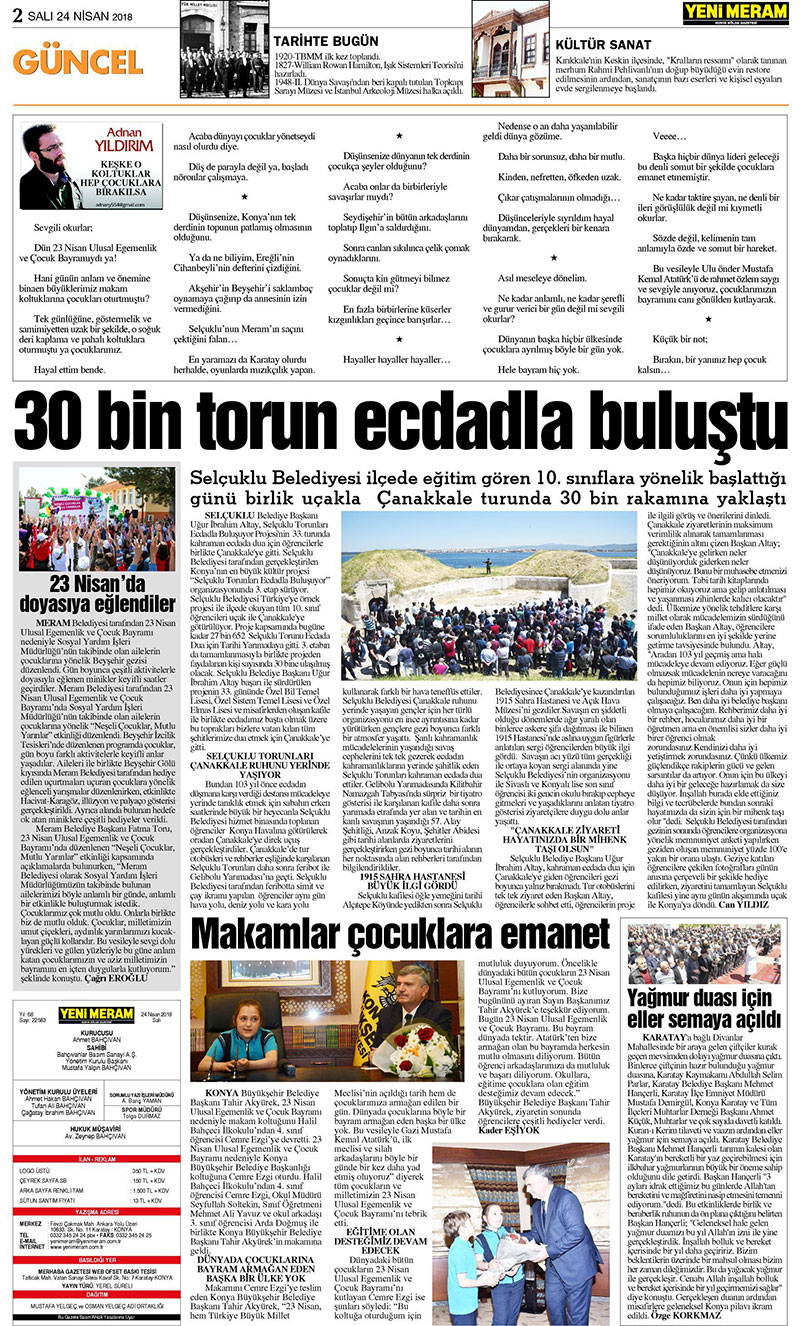 24 Nisan 2018 Yeni Meram Gazetesi