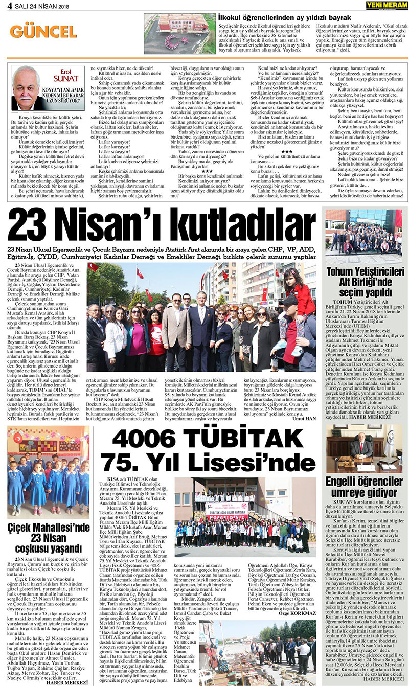 24 Nisan 2018 Yeni Meram Gazetesi