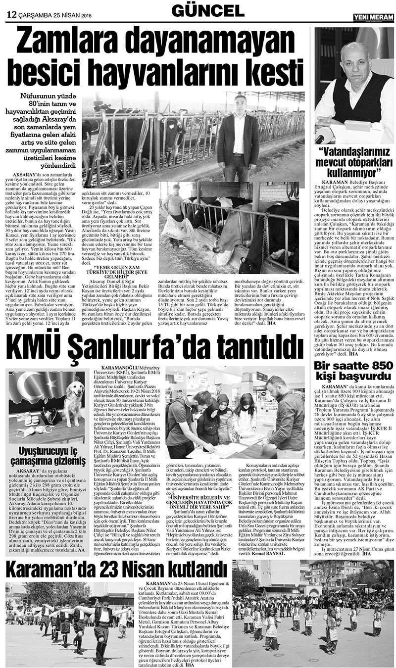 25 Nisan 2018 Yeni Meram Gazetesi