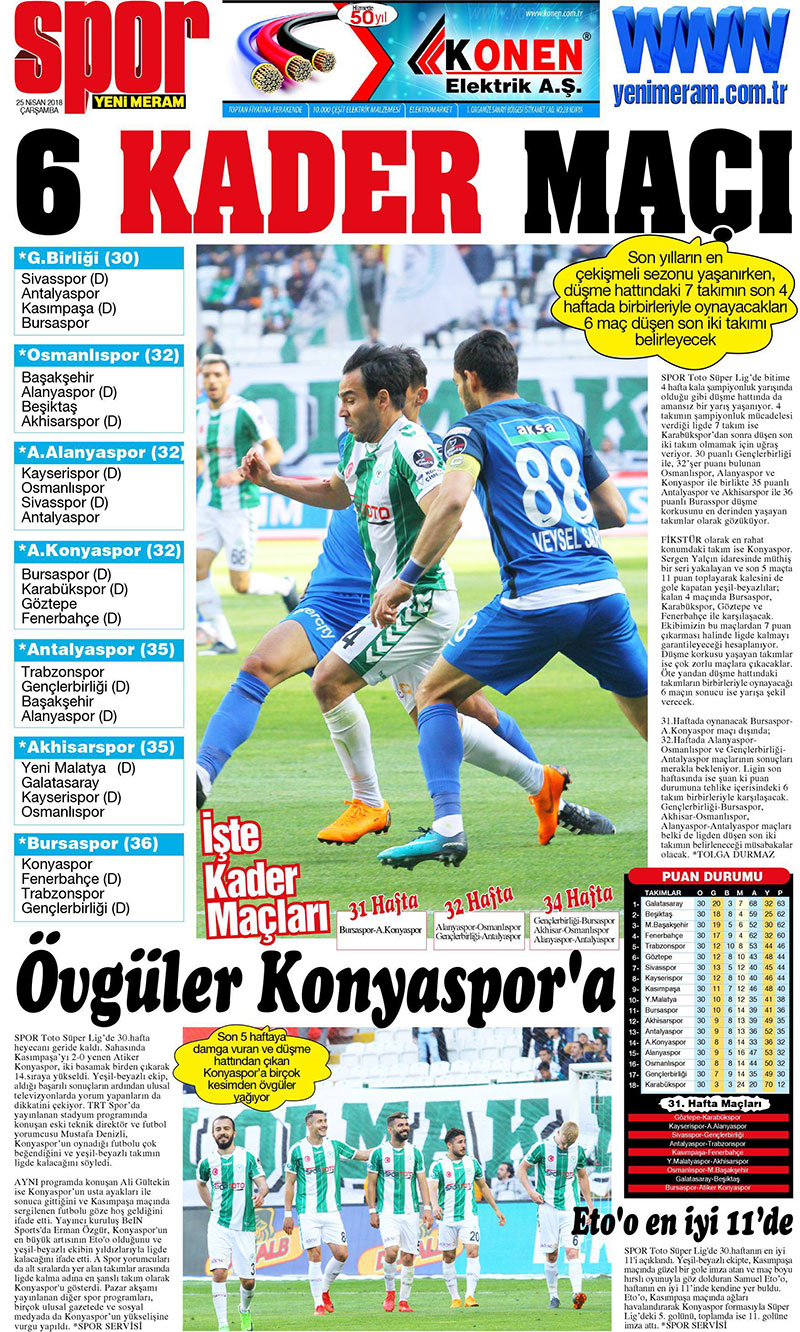 25 Nisan 2018 Yeni Meram Gazetesi