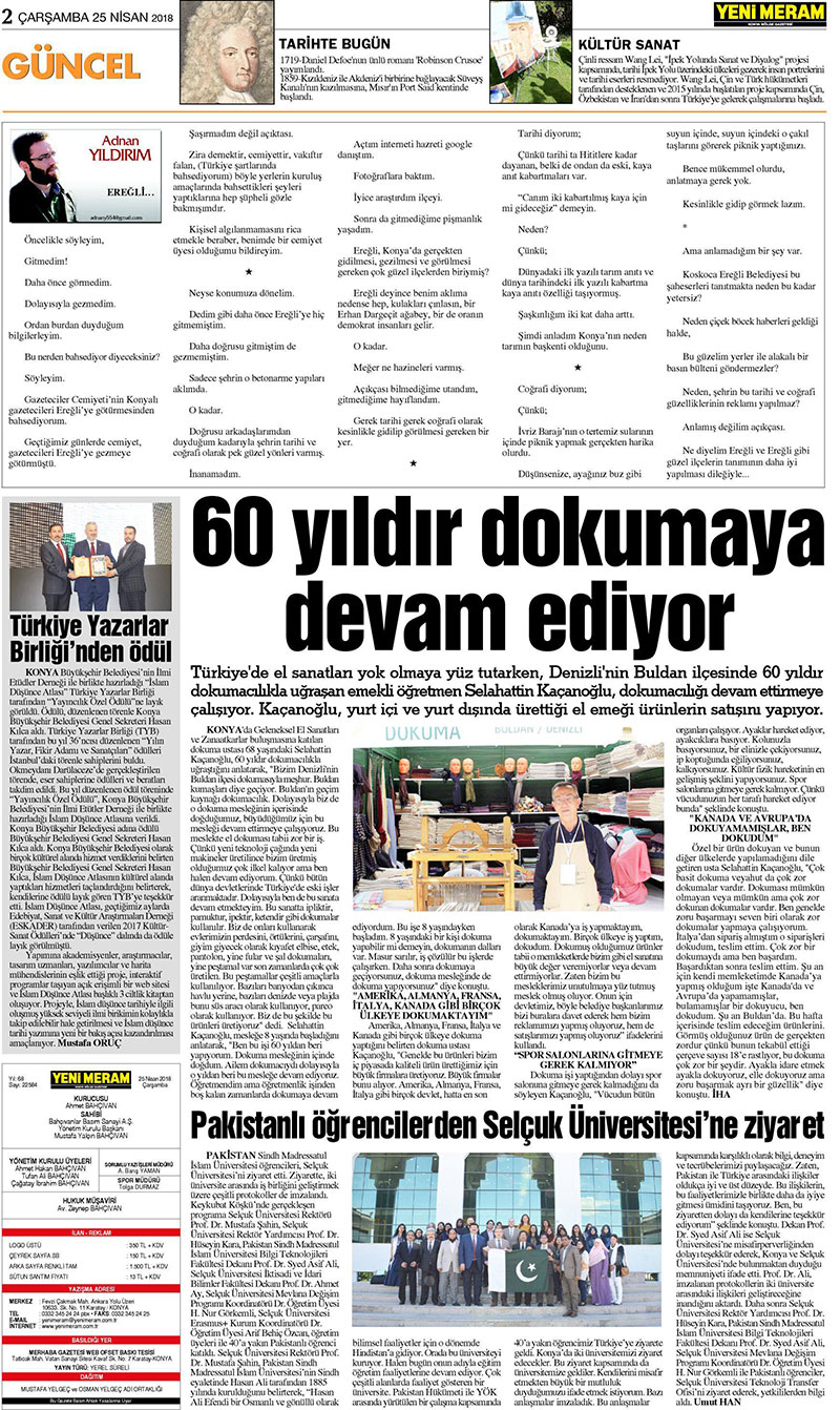 25 Nisan 2018 Yeni Meram Gazetesi