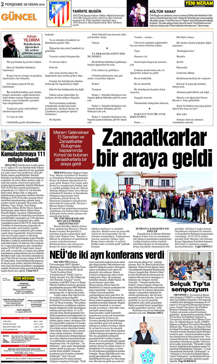 26 Nisan 2018 Yeni Meram Gazetesi