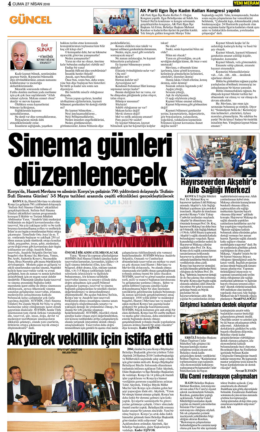 27 Nisan 2018 Yeni Meram Gazetesi