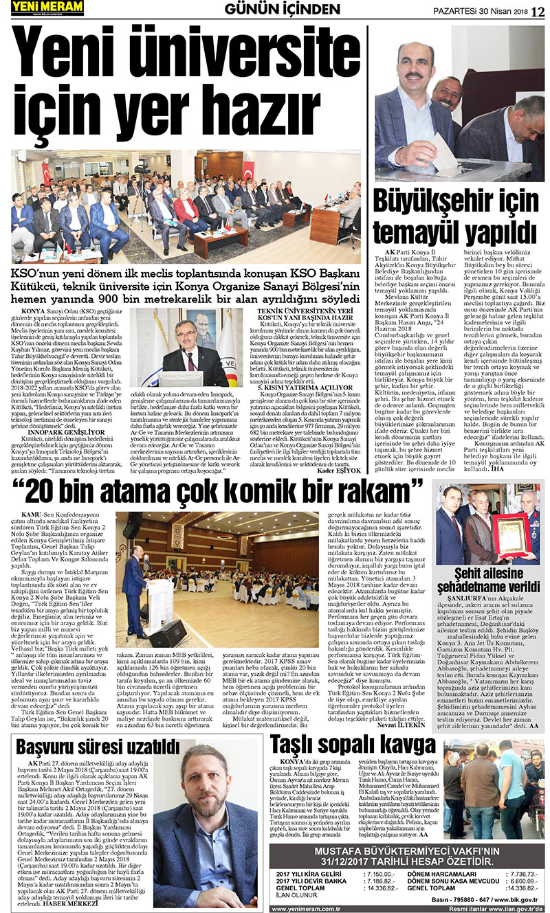 30 Nisan 2018 Yeni Meram Gazetesi