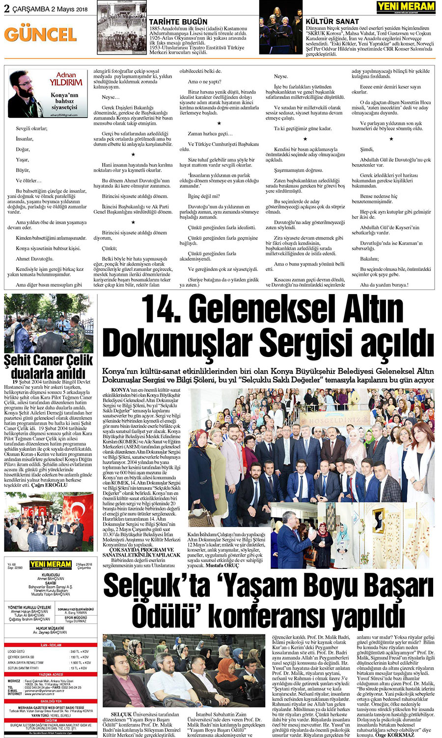 2 Mayıs 2018 Yeni Meram Gazetesi