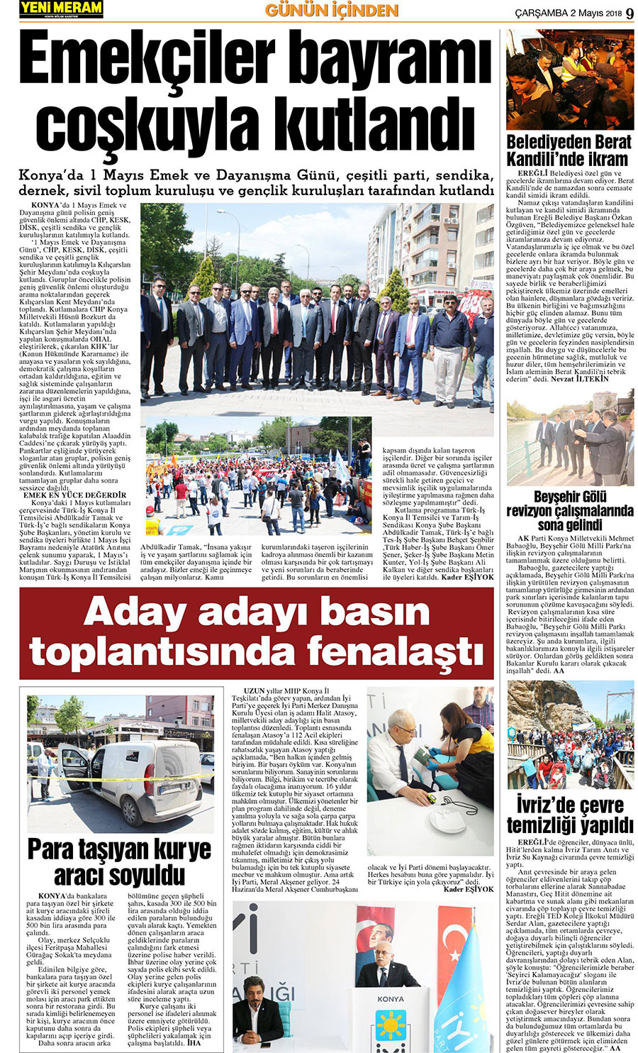 2 Mayıs 2018 Yeni Meram Gazetesi