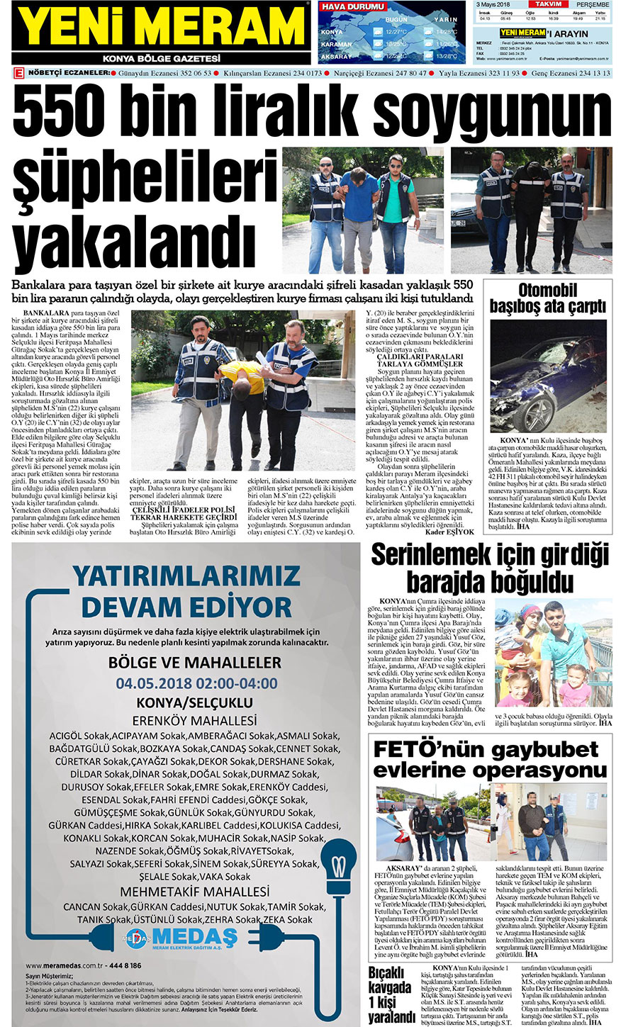 3 Mayıs 2018 Yeni Meram Gazetesi