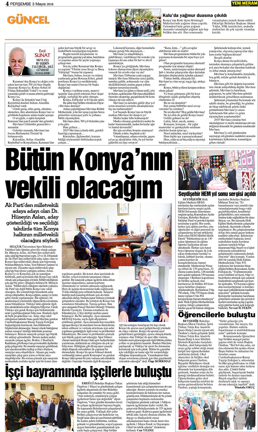 3 Mayıs 2018 Yeni Meram Gazetesi