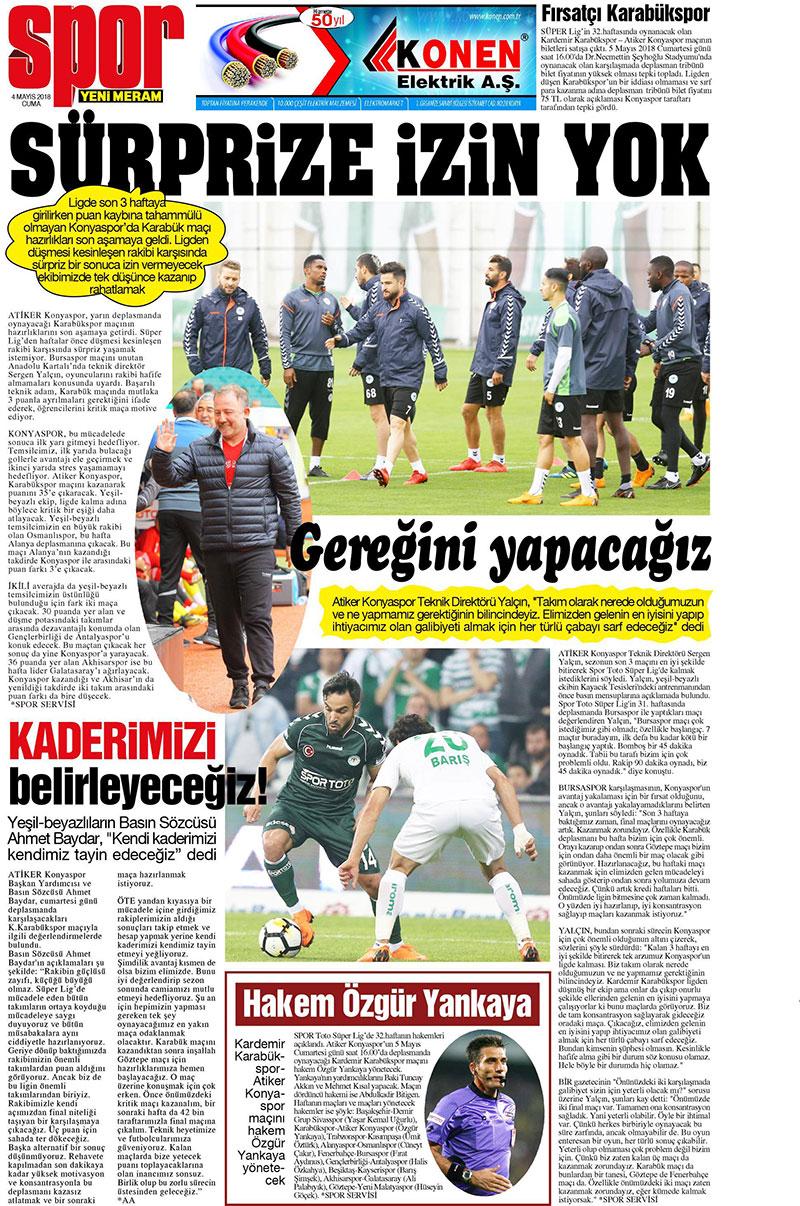 4 Mayıs 2018 Yeni Meram Gazetesi