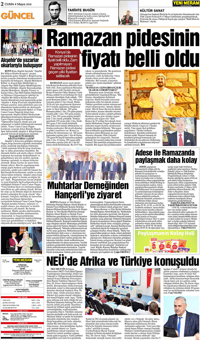 4 Mayıs 2018 Yeni Meram Gazetesi