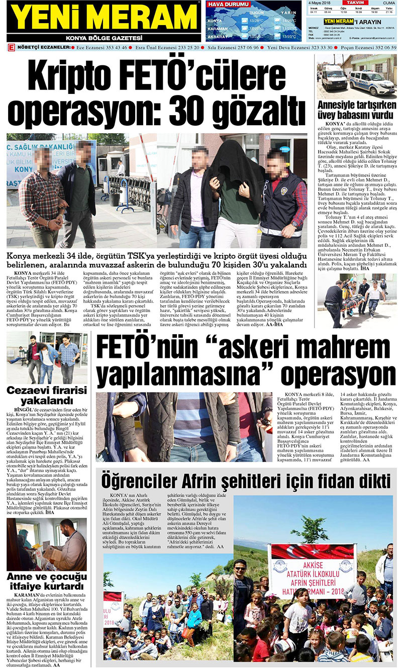 4 Mayıs 2018 Yeni Meram Gazetesi