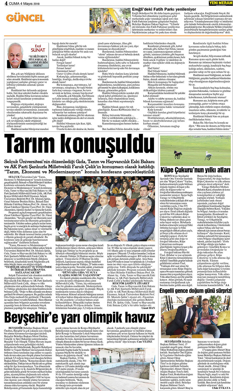 4 Mayıs 2018 Yeni Meram Gazetesi