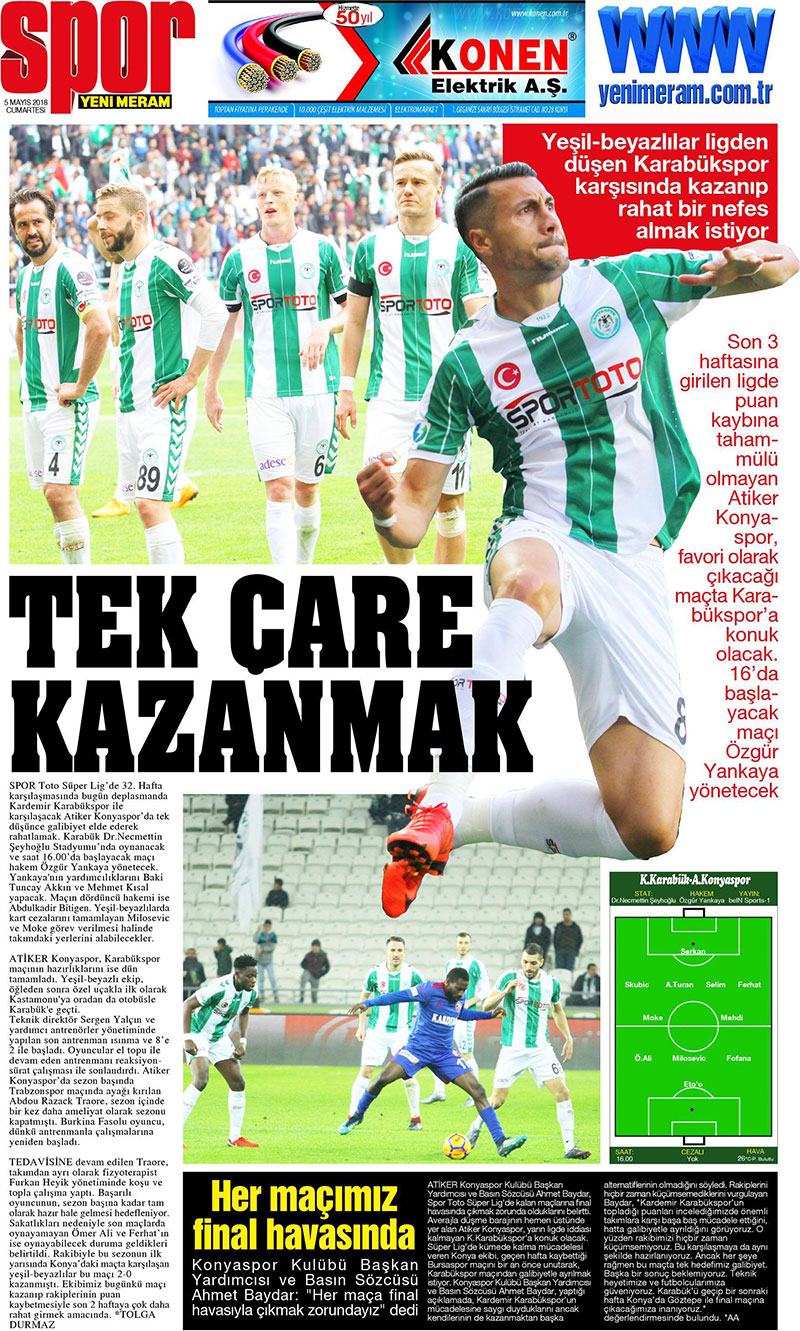 5 Mayıs 2018 Yeni Meram Gazetesi