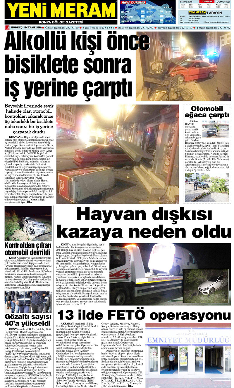 5 Mayıs 2018 Yeni Meram Gazetesi