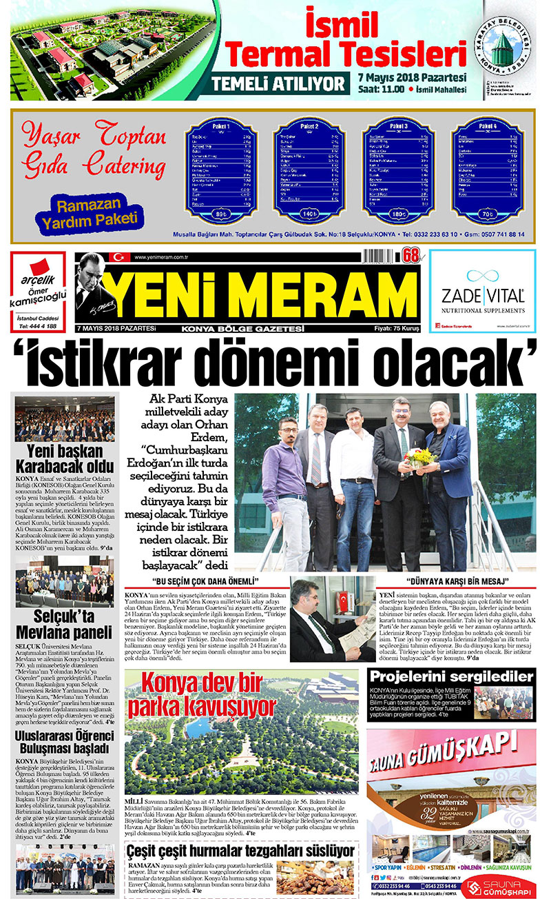 7 Mayıs 2018 Yeni Meram Gazetesi