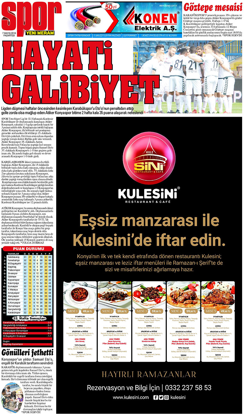 7 Mayıs 2018 Yeni Meram Gazetesi