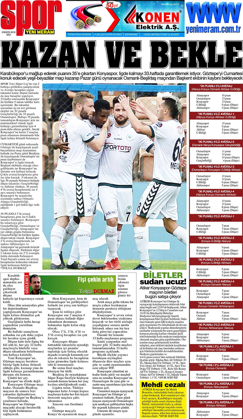 8 Mayıs 2018 Yeni Meram Gazetesi