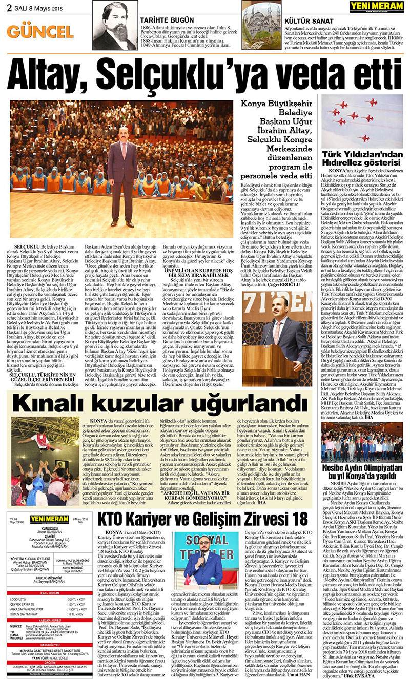 8 Mayıs 2018 Yeni Meram Gazetesi