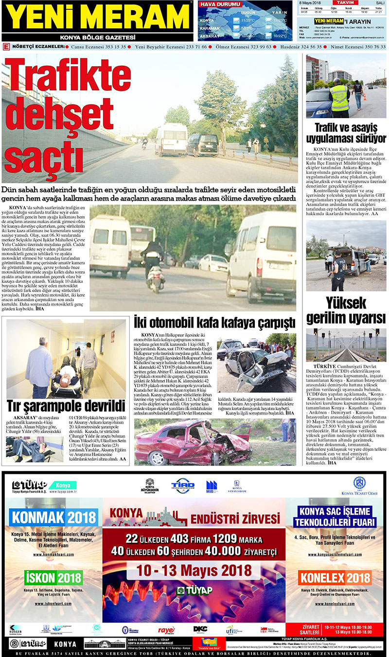 8 Mayıs 2018 Yeni Meram Gazetesi