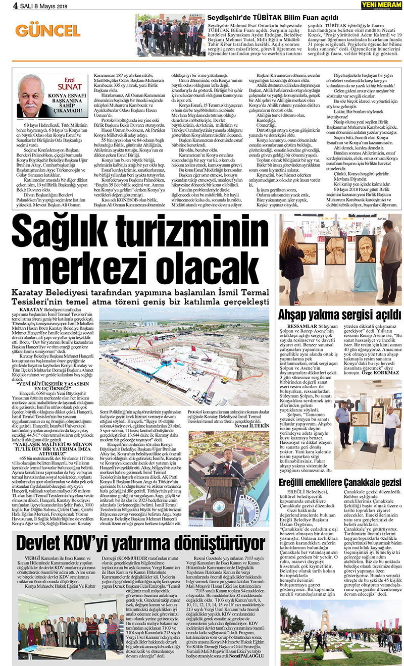 8 Mayıs 2018 Yeni Meram Gazetesi