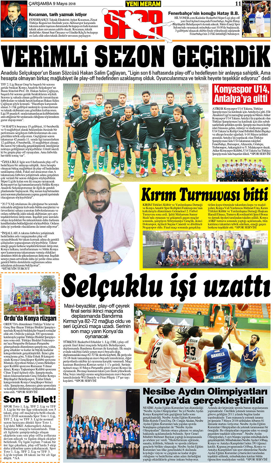 9 Mayıs 2018 Yeni Meram Gazetesi