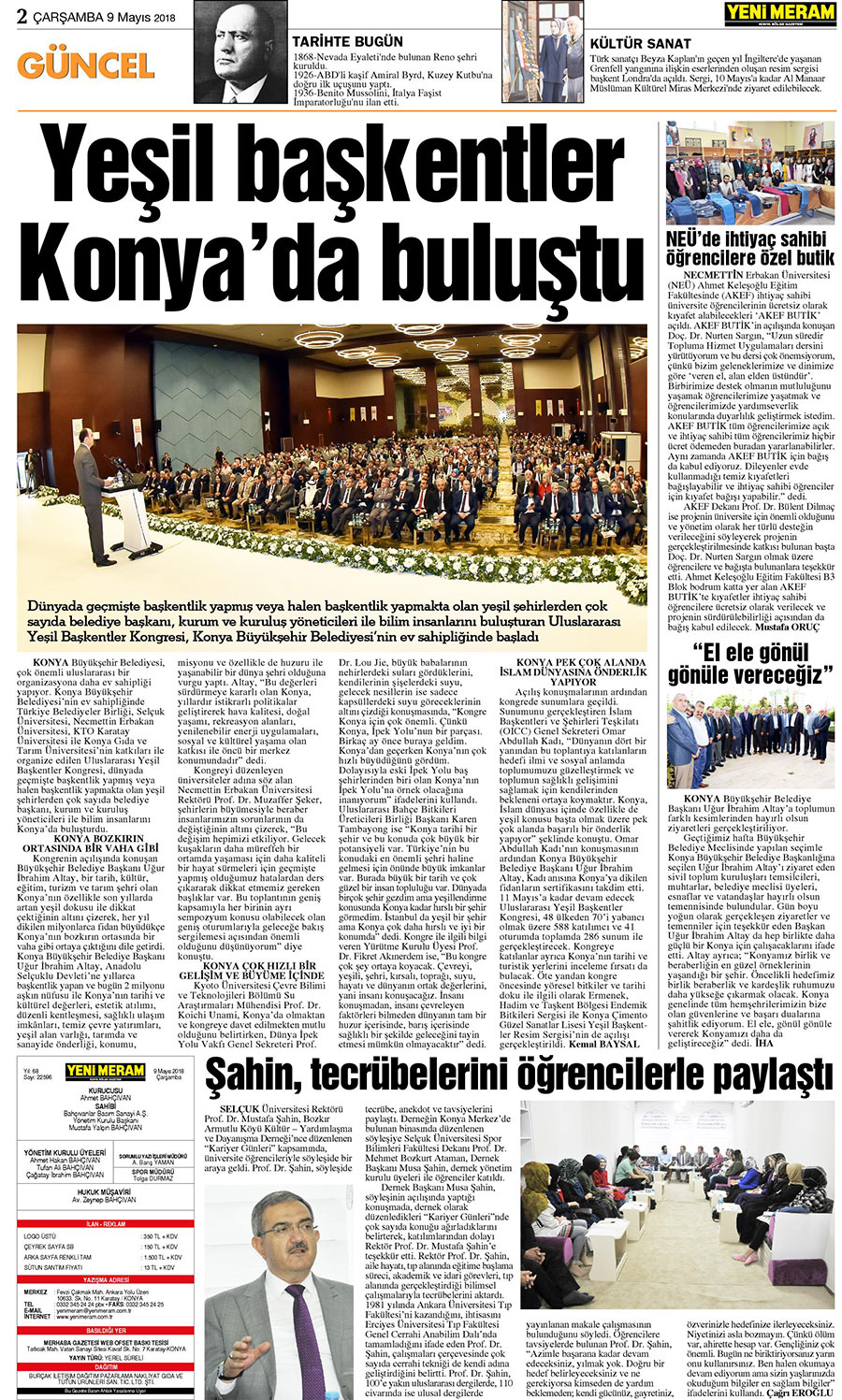 9 Mayıs 2018 Yeni Meram Gazetesi