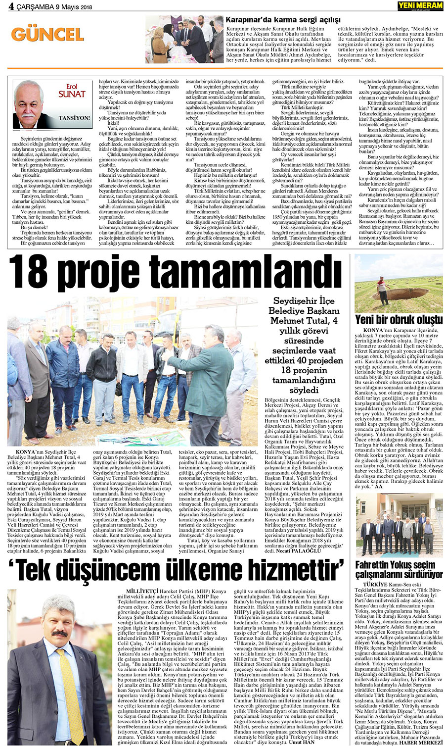 9 Mayıs 2018 Yeni Meram Gazetesi