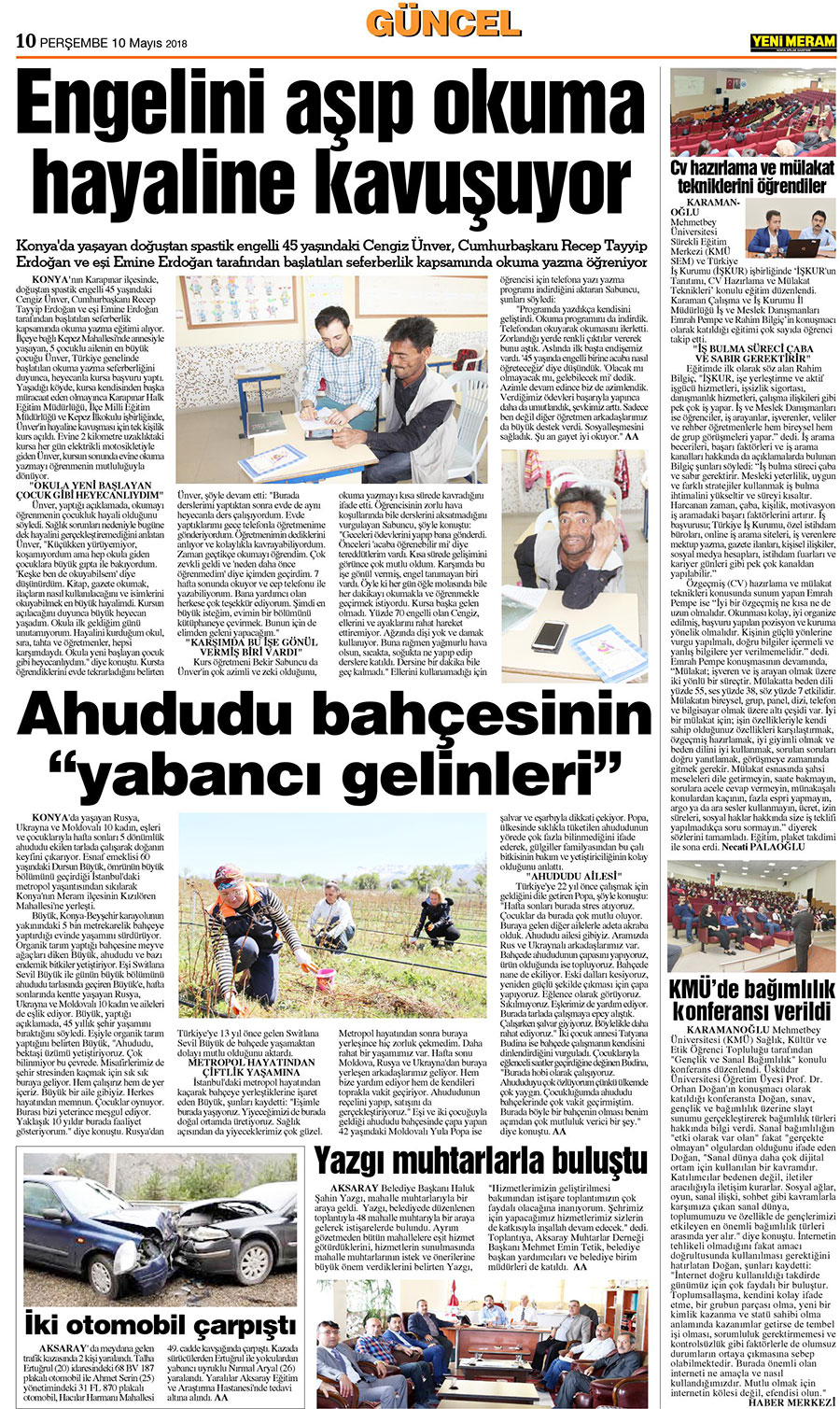 10 Mayıs 2018 Yeni Meram Gazetesi