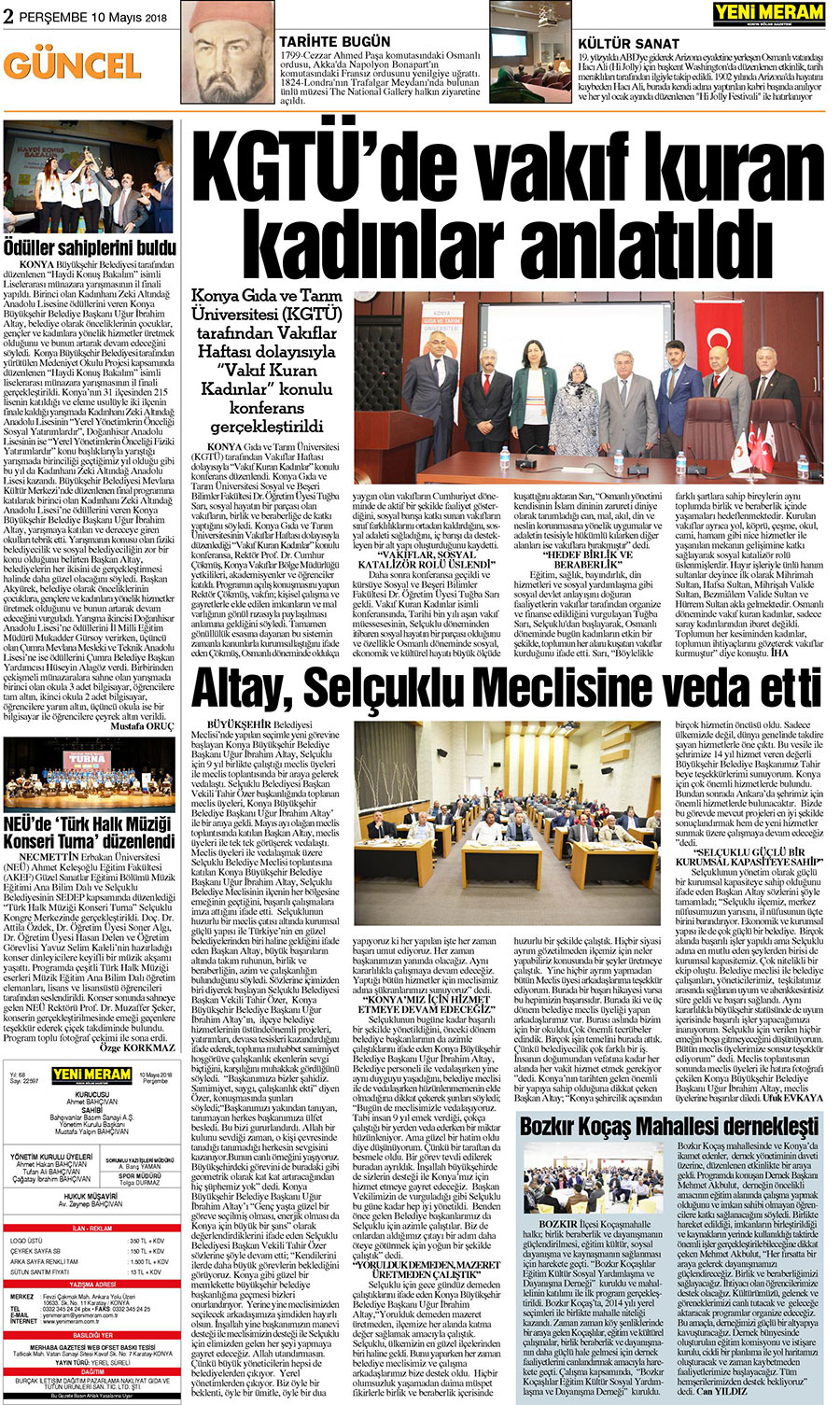 10 Mayıs 2018 Yeni Meram Gazetesi