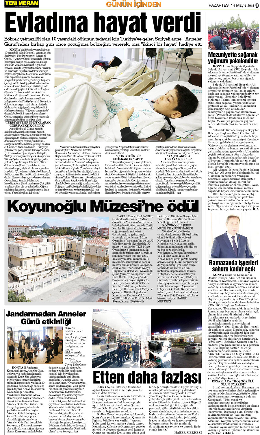 14 Mayıs 2018 Yeni Meram Gazetesi