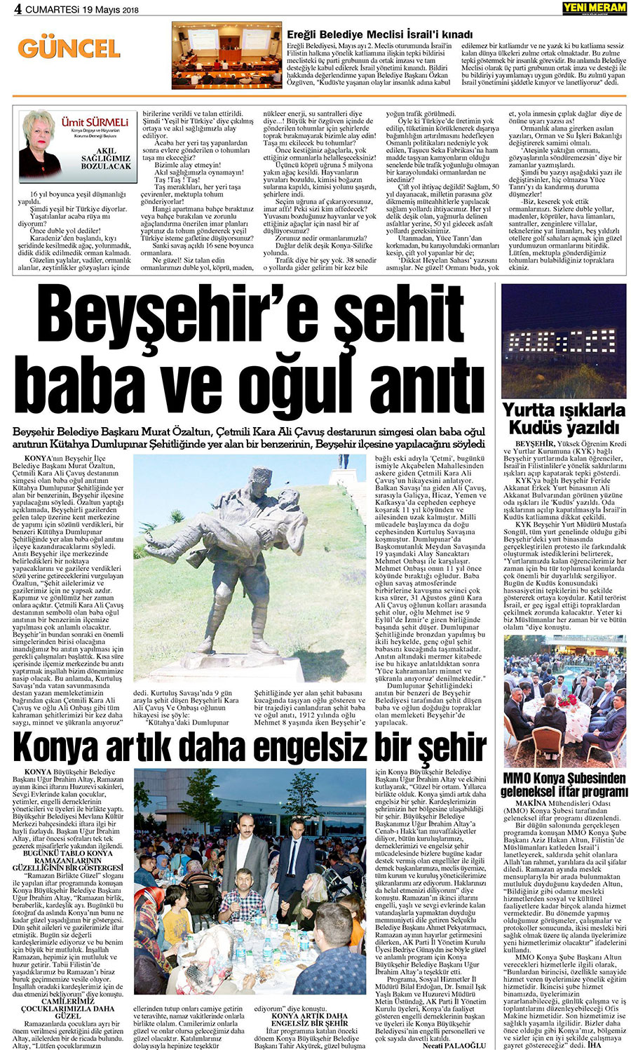 19 Mayıs 2018 Yeni Meram Gazetesi