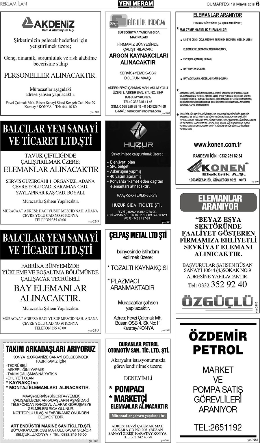 19 Mayıs 2018 Yeni Meram Gazetesi