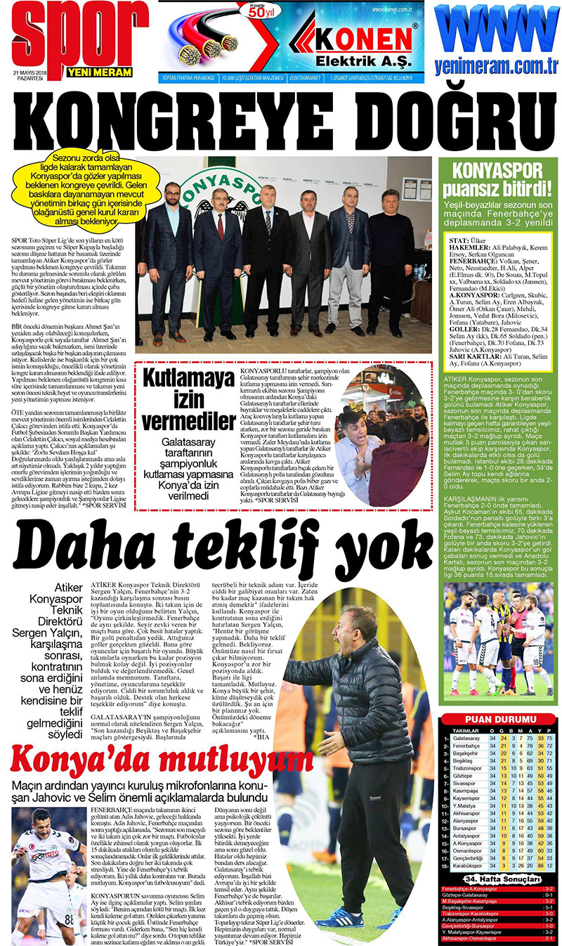 21 Mayıs 2018 Yeni Meram Gazetesi