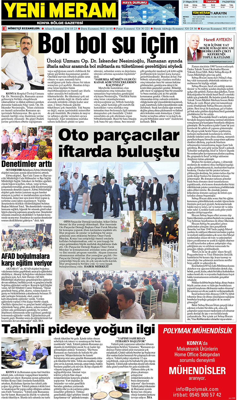 21 Mayıs 2018 Yeni Meram Gazetesi