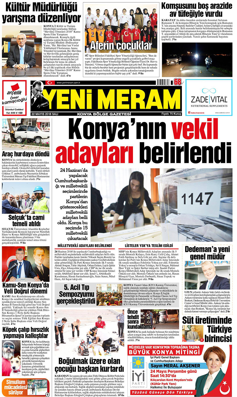 22 Mayıs 2018 Yeni Meram Gazetesi