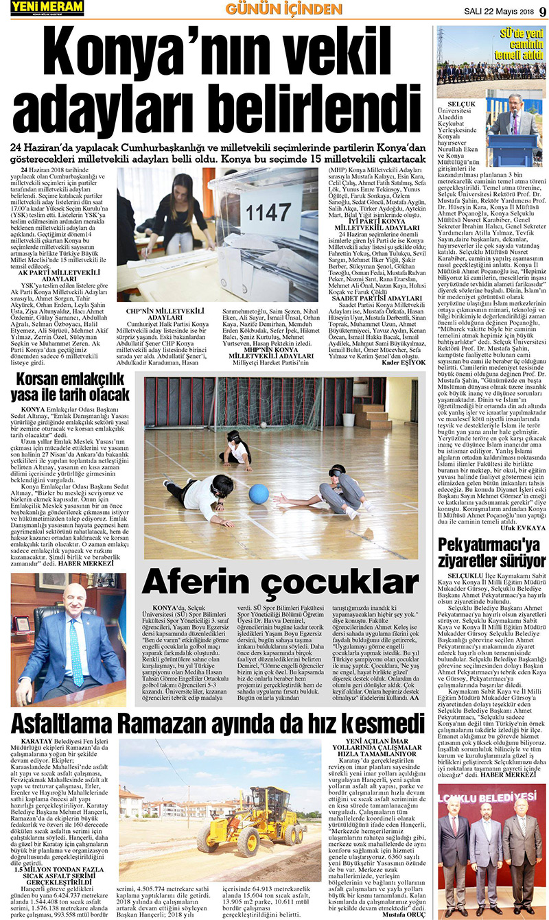 22 Mayıs 2018 Yeni Meram Gazetesi