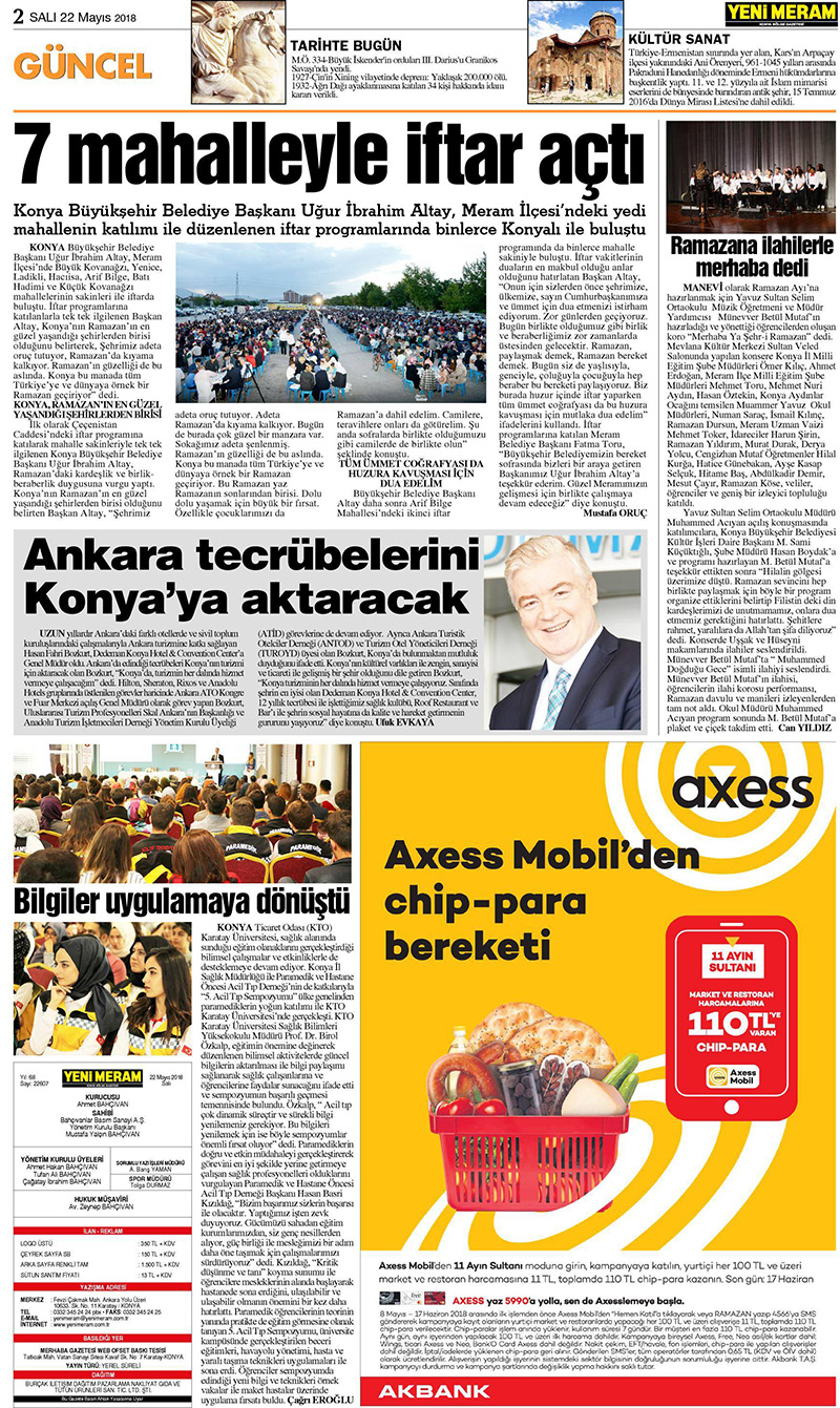 22 Mayıs 2018 Yeni Meram Gazetesi