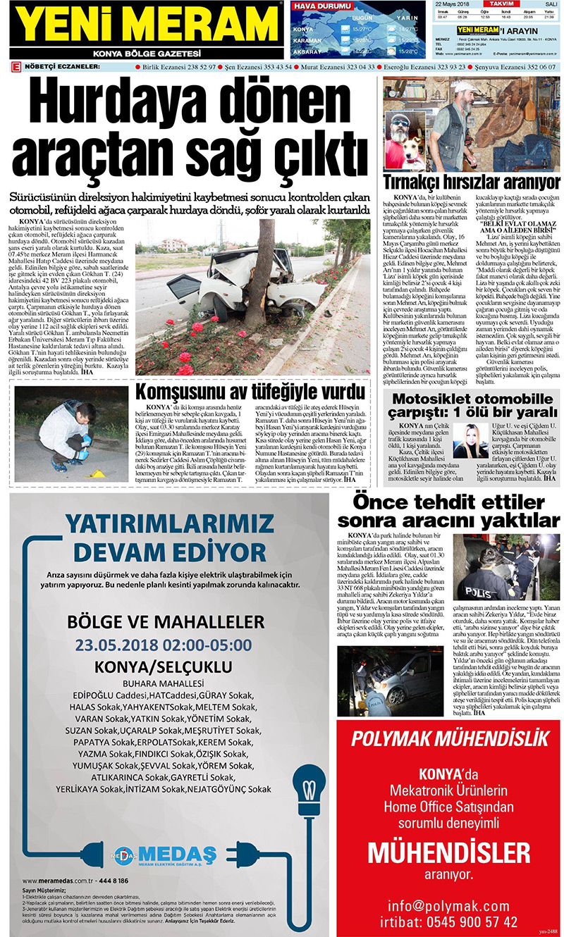 22 Mayıs 2018 Yeni Meram Gazetesi