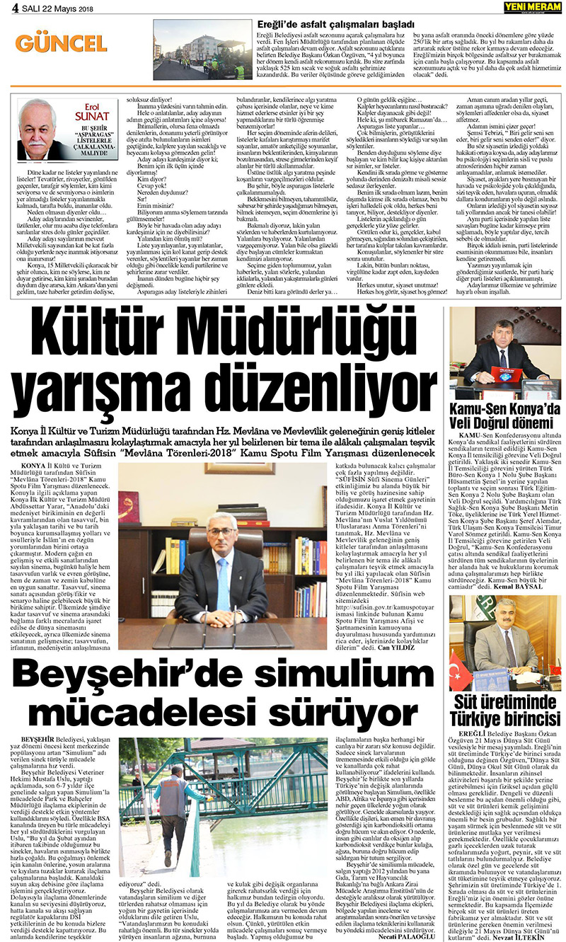 22 Mayıs 2018 Yeni Meram Gazetesi