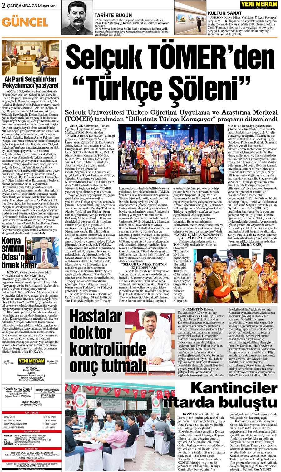 23 Mayıs 2018 Yeni Meram Gazetesi