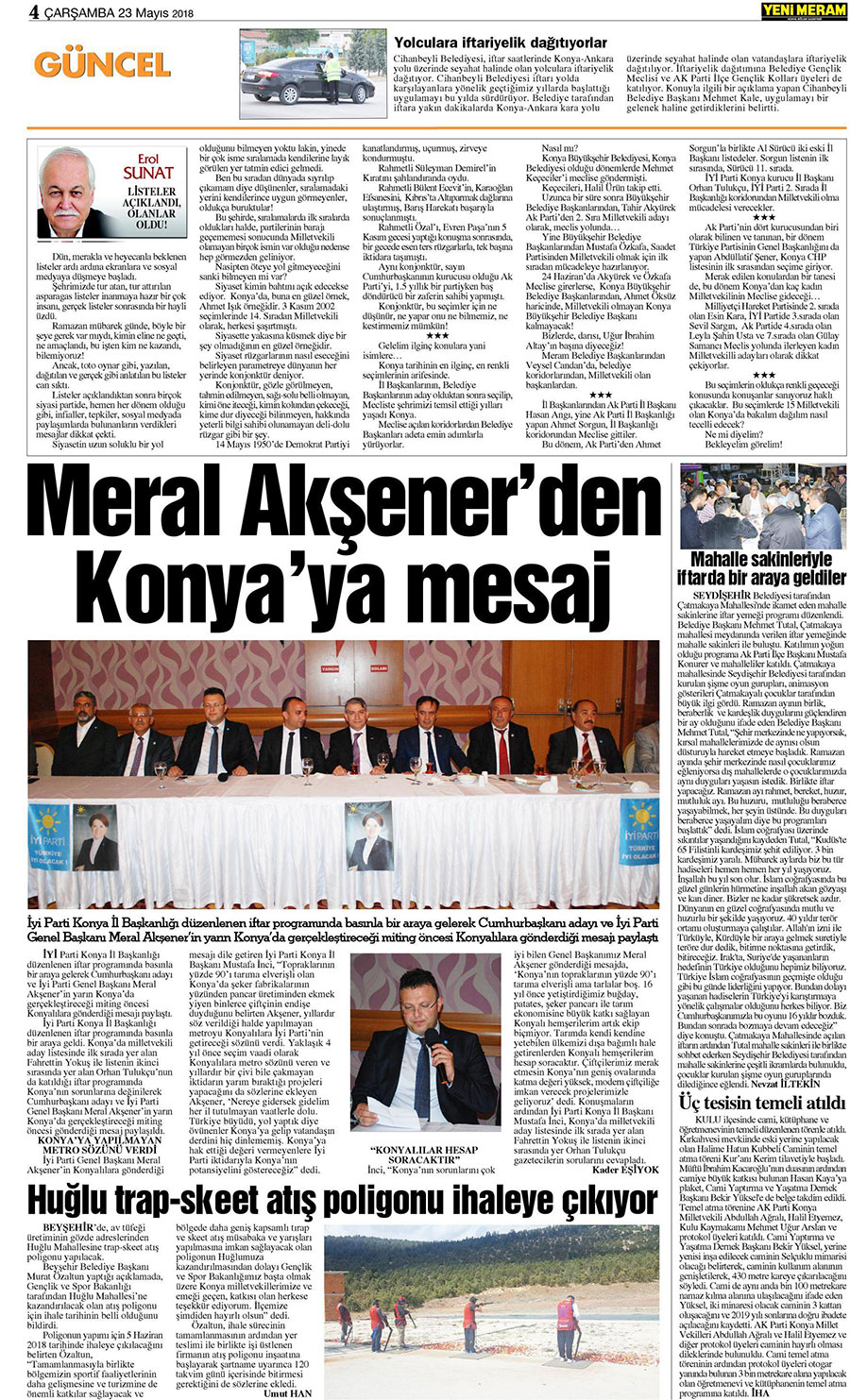 23 Mayıs 2018 Yeni Meram Gazetesi