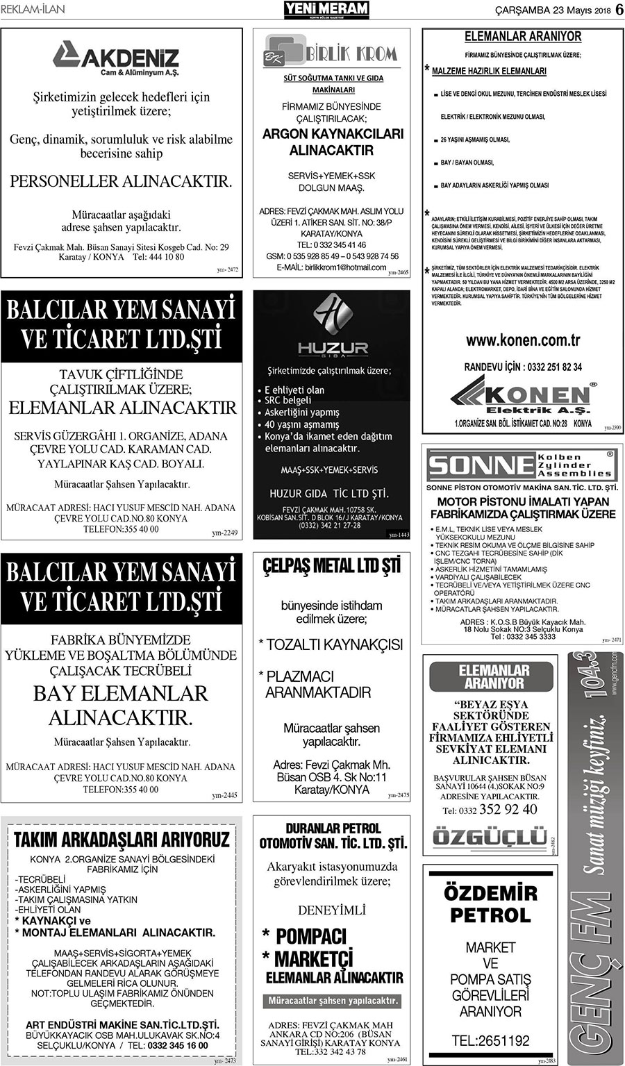 23 Mayıs 2018 Yeni Meram Gazetesi