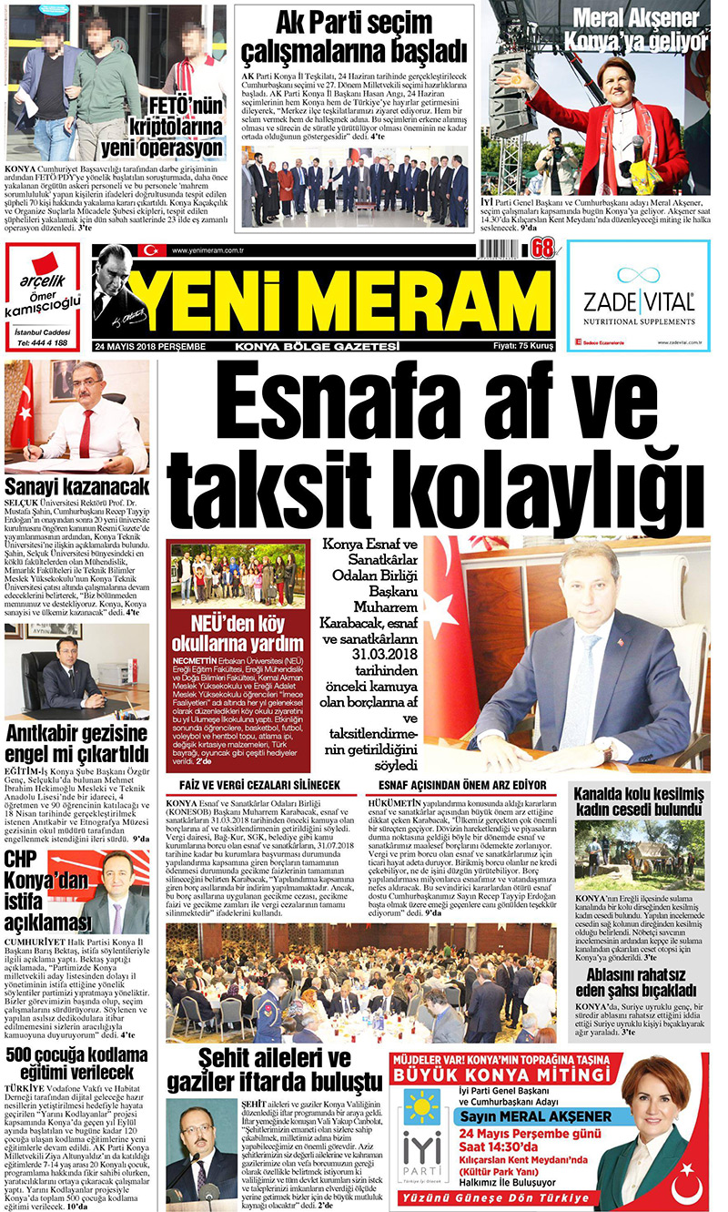 24 Mayıs 2018 Yeni Meram Gazetesi