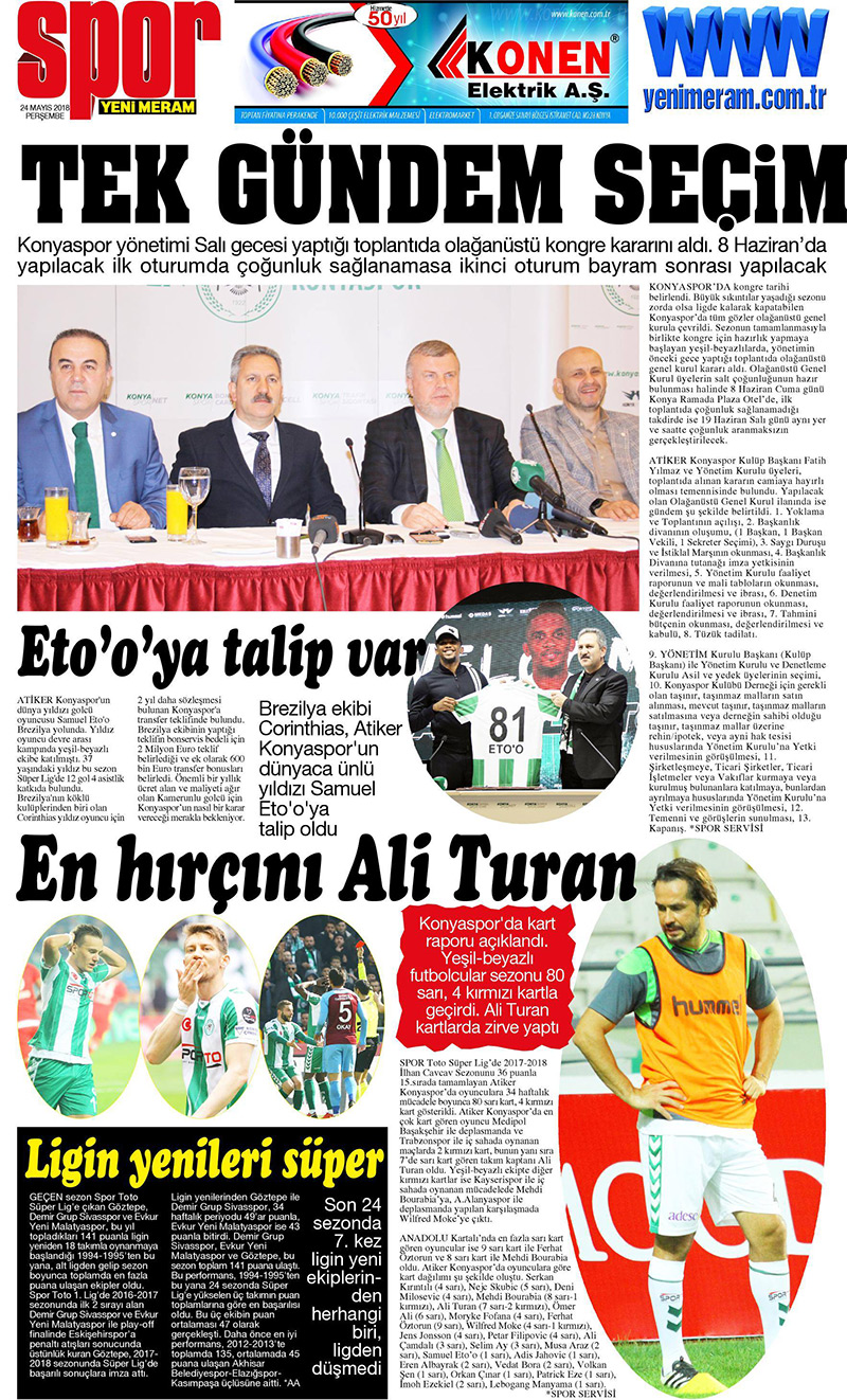 24 Mayıs 2018 Yeni Meram Gazetesi