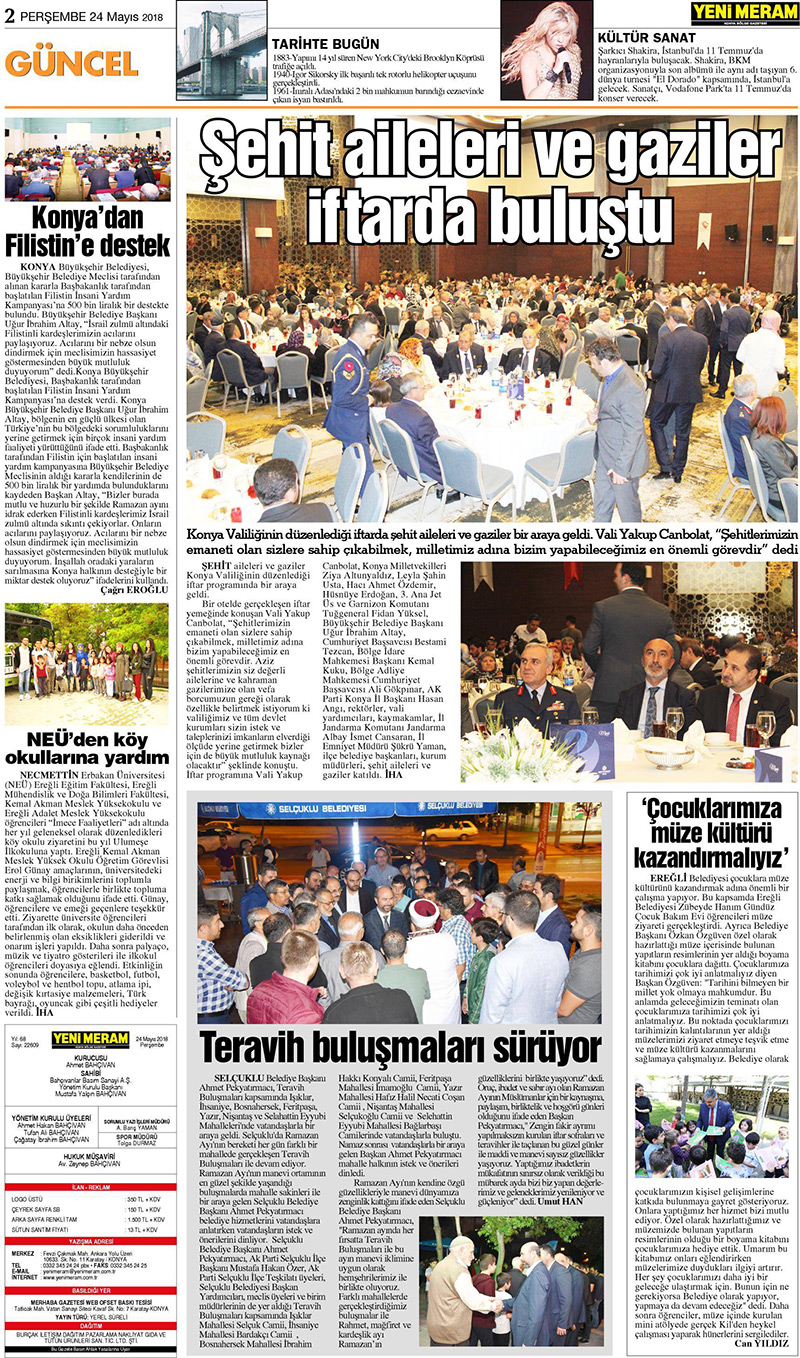 24 Mayıs 2018 Yeni Meram Gazetesi