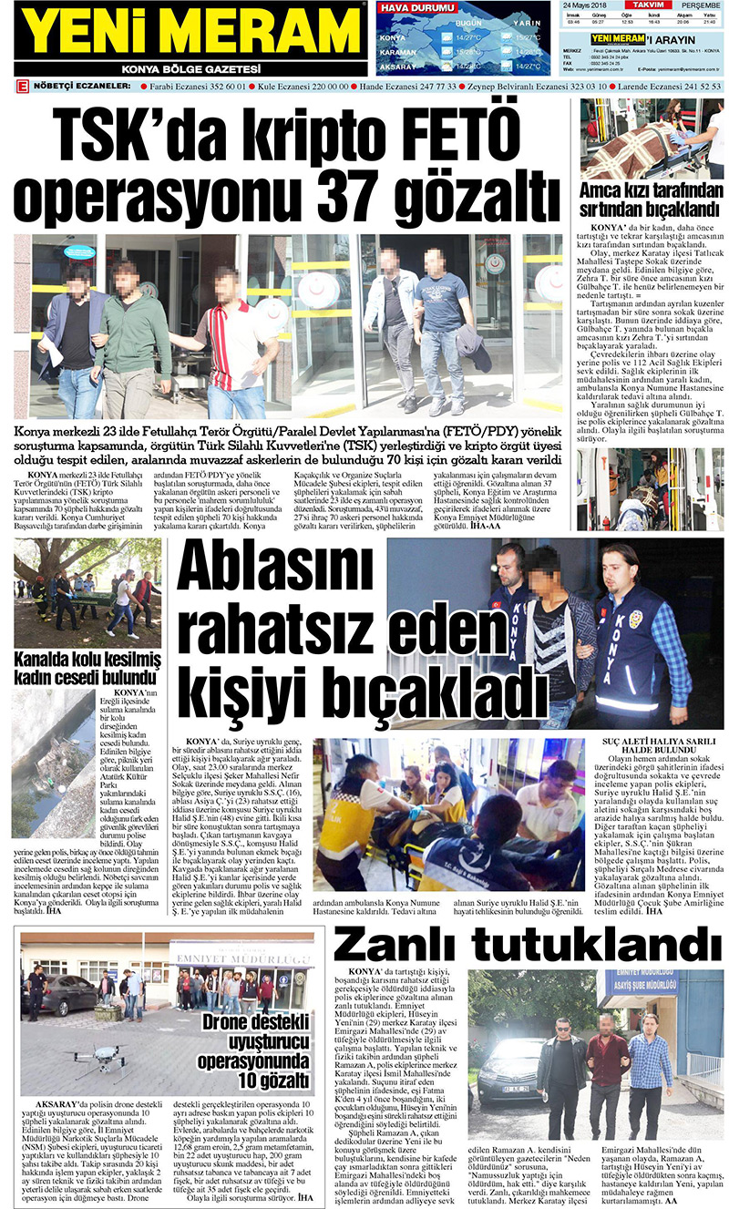 24 Mayıs 2018 Yeni Meram Gazetesi