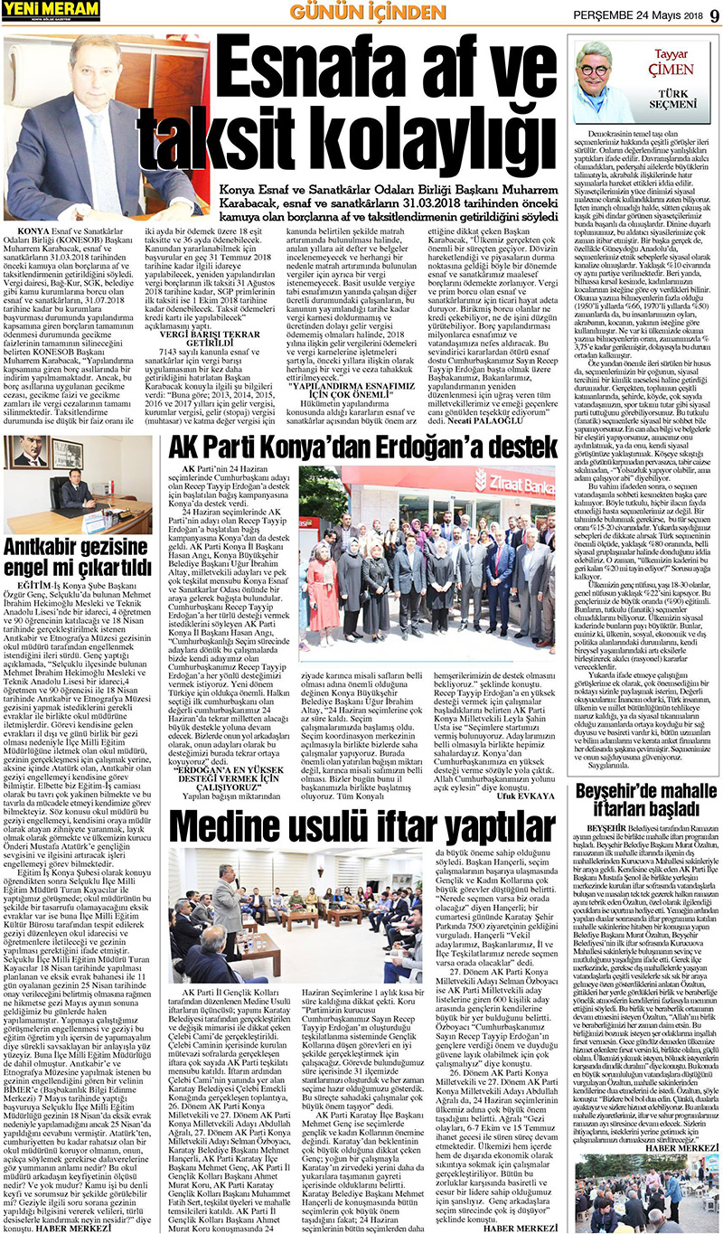 24 Mayıs 2018 Yeni Meram Gazetesi