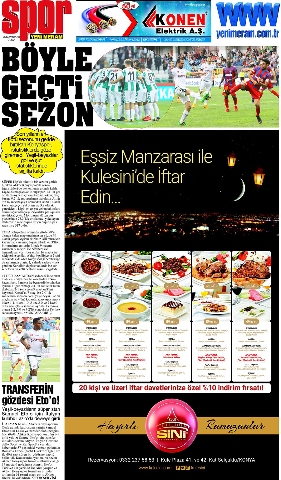 25 Mayıs 2018 Yeni Meram Gazetesi